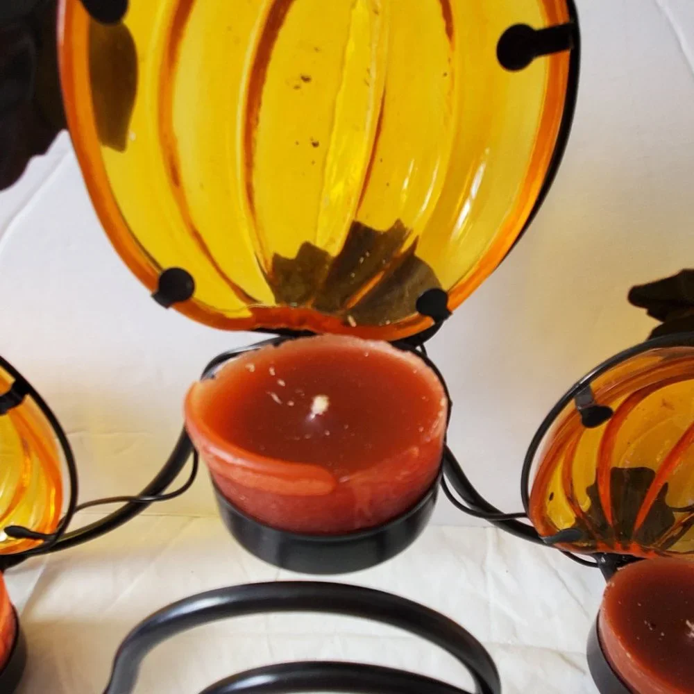 Fall Metal Leaf Pumpkin Halloween Tealight Holder